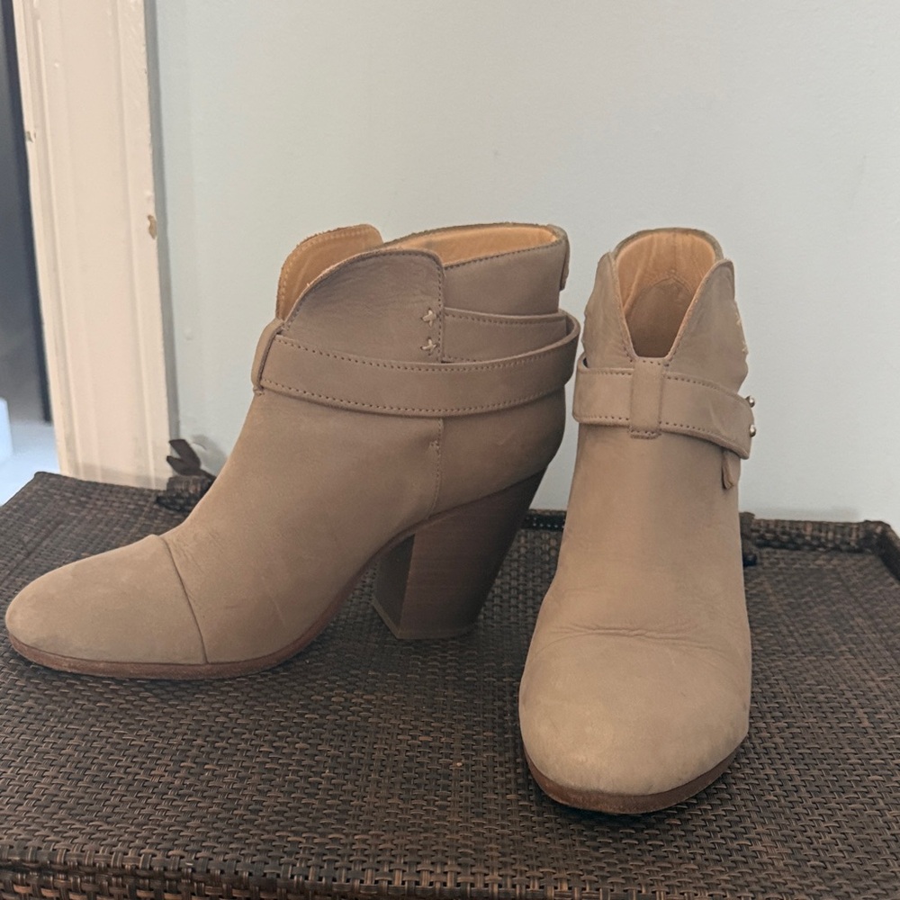 rag & bone Taupe Suede Ankle Booties with Block Heel